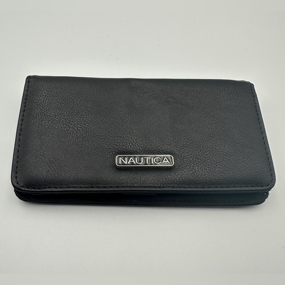 Nautica Black Faux Leather Seaside Slim RFID Compact Wallet Credit Card Holder